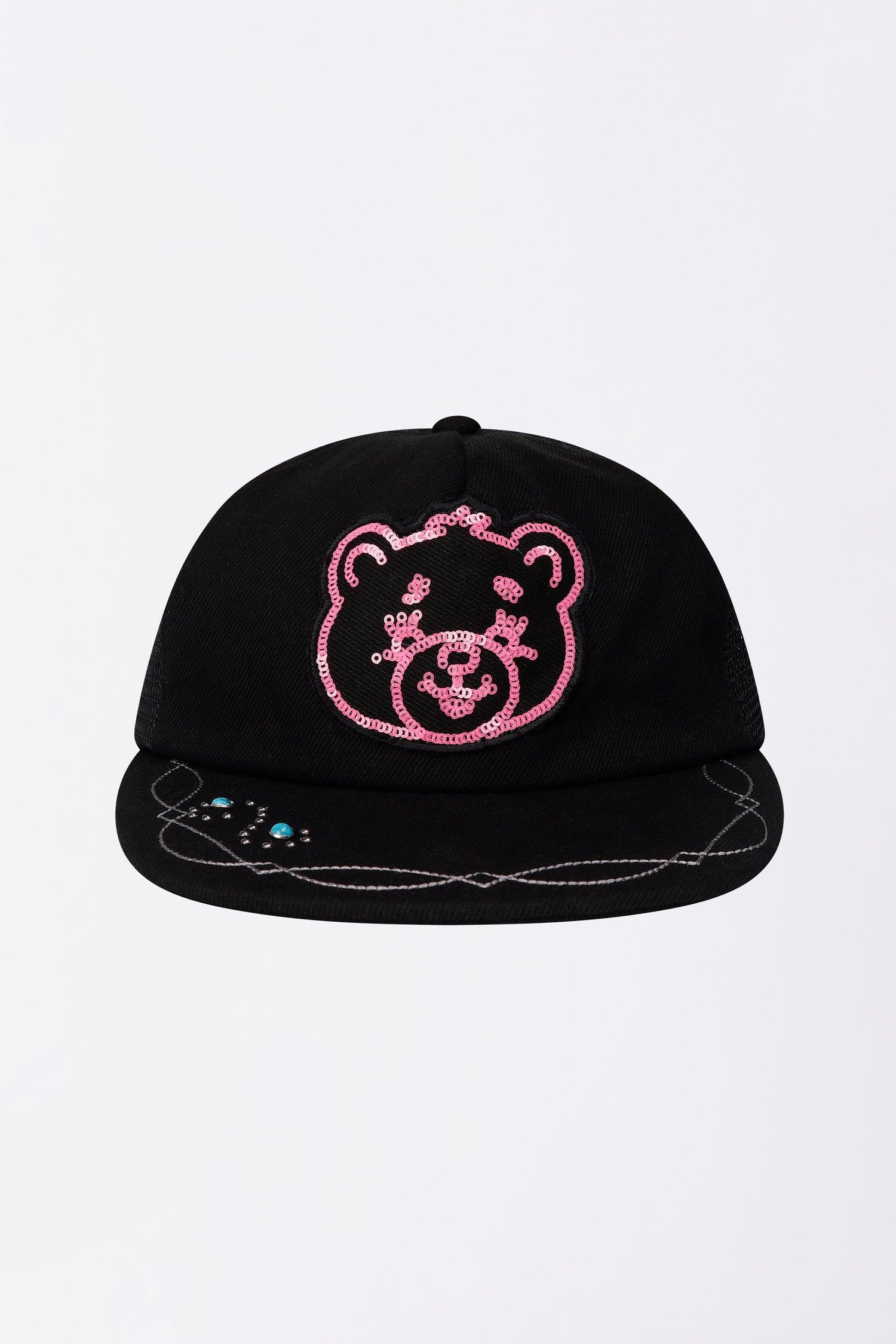 Teddy Sequin Mesh Cap Black