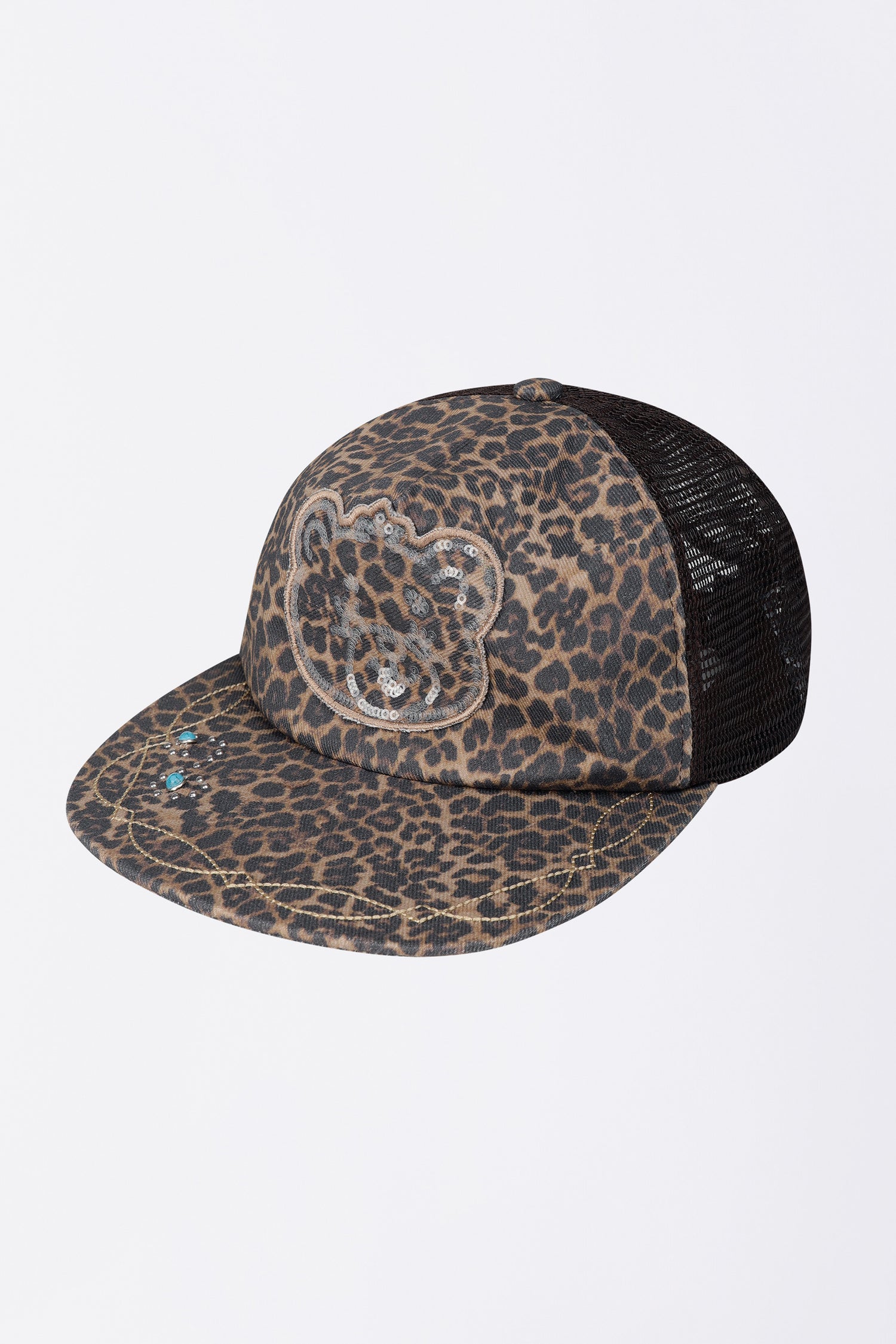 Teddy Sequin Mesh Cap Leopard