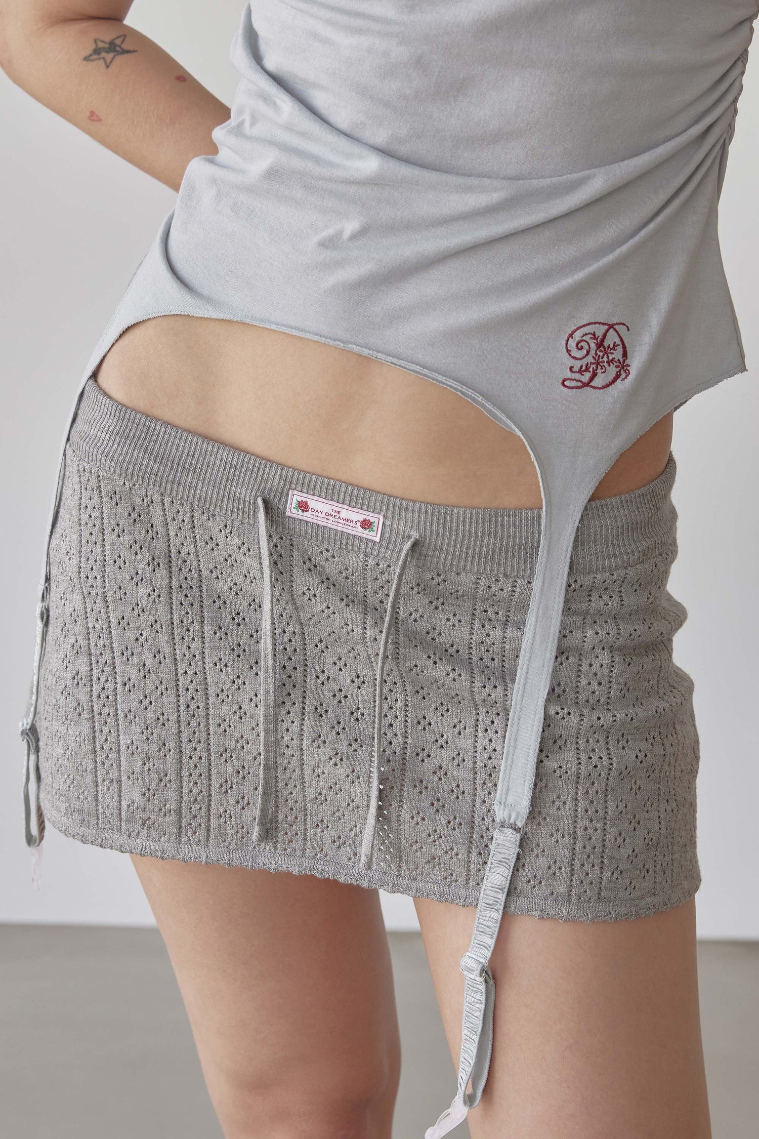 Eyelet Knit Skort Melange Gray