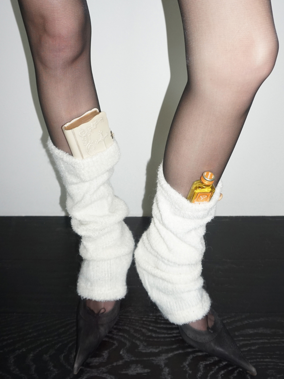 Button Back Leg Warmers White