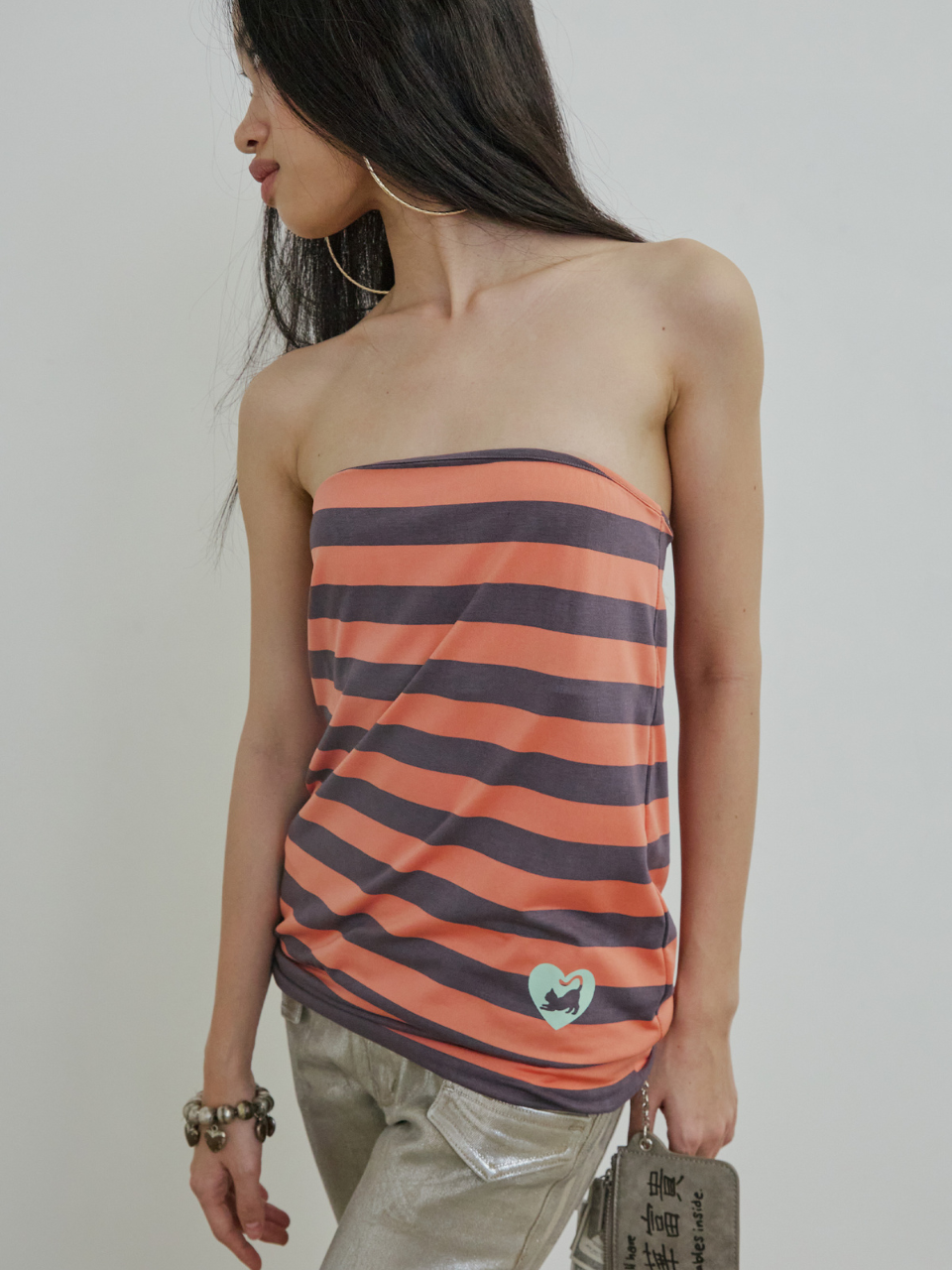 Sweet Kitty Stripe Tube Top Orange