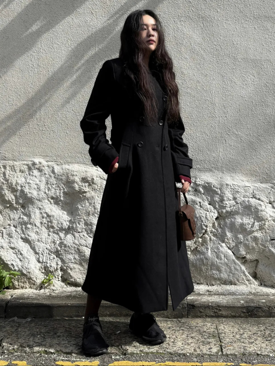 Tailored Wool Long Coat Charcoal