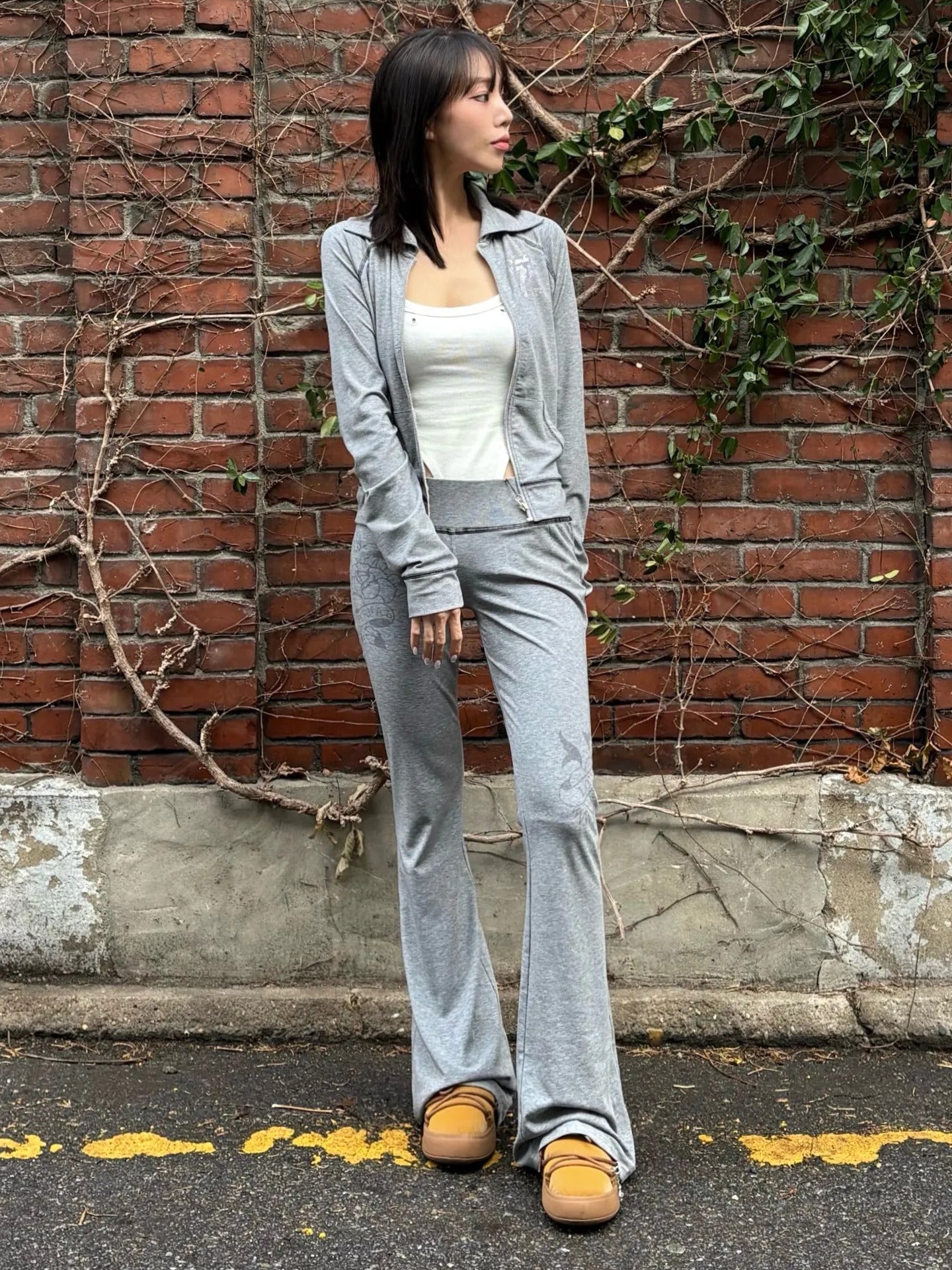 [Sculptor X Ed Hardy] Flare Track Pants Melange Gray
