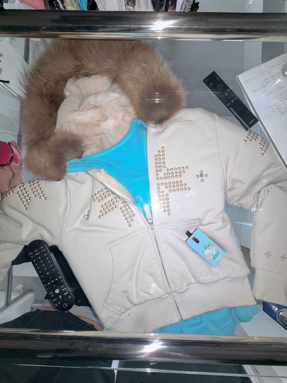 Fur Trimming Hooded Zip-Up Dirty White