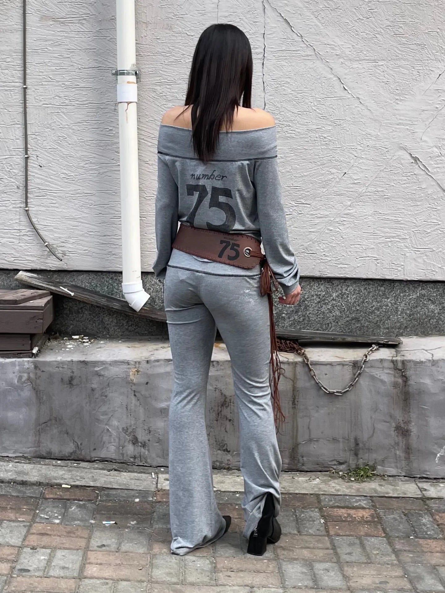 ★SCULPTOR★ Sculptor X Ed Hardy Flare Track Pants Melange G Sculptor X Ed Hardy] Flare Track Pants Melange Gray