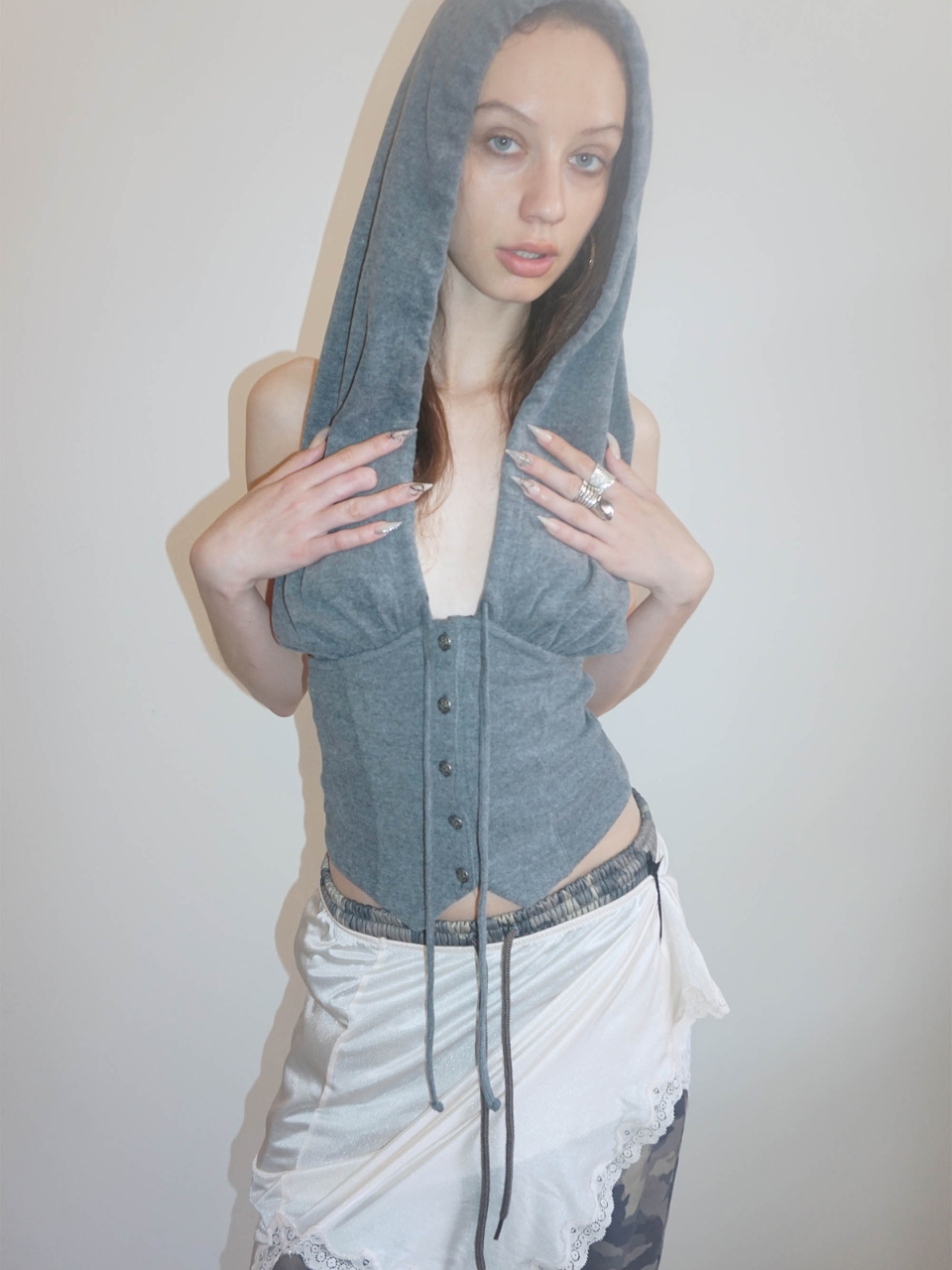 Classic Sleeveless Hoodie Melange Gray