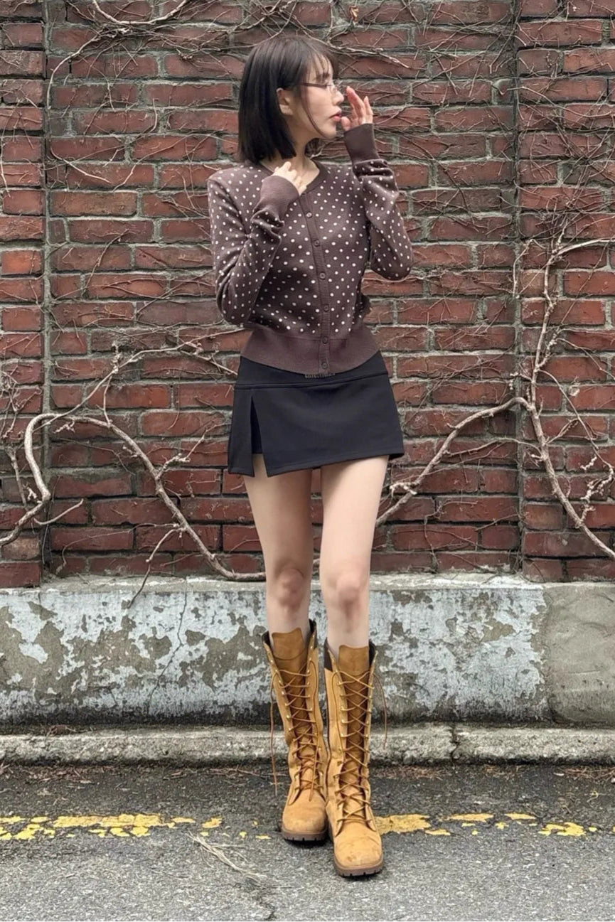 Polka Dot Cardigan Brown/Baby Pink – SCULPTOR JAPAN Polka Dot Cardigan Brown/Baby Pink – SCULPTOR JAPAN