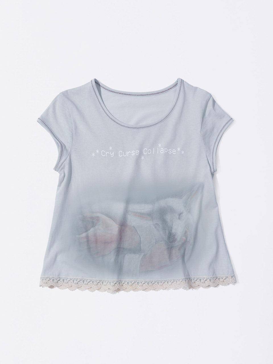 Lace Crop Baby Tee Mystic Blue