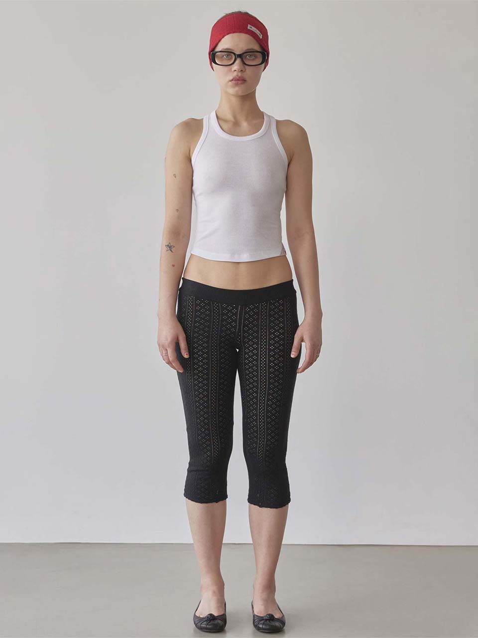 Eyelet Knit Capri Pants Black