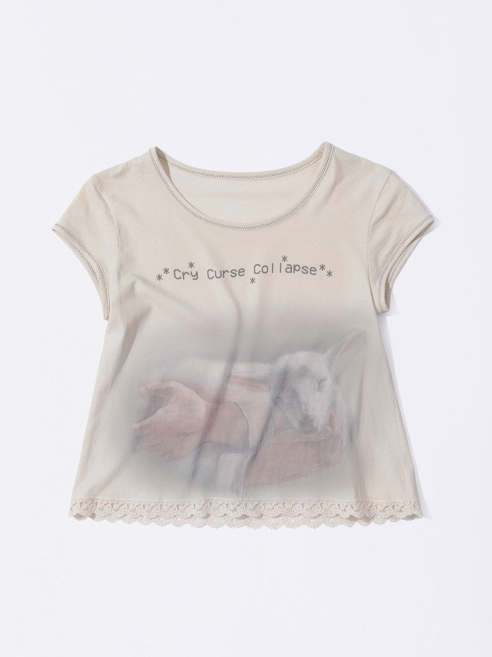 Lace Crop Baby Tee Nude Pink