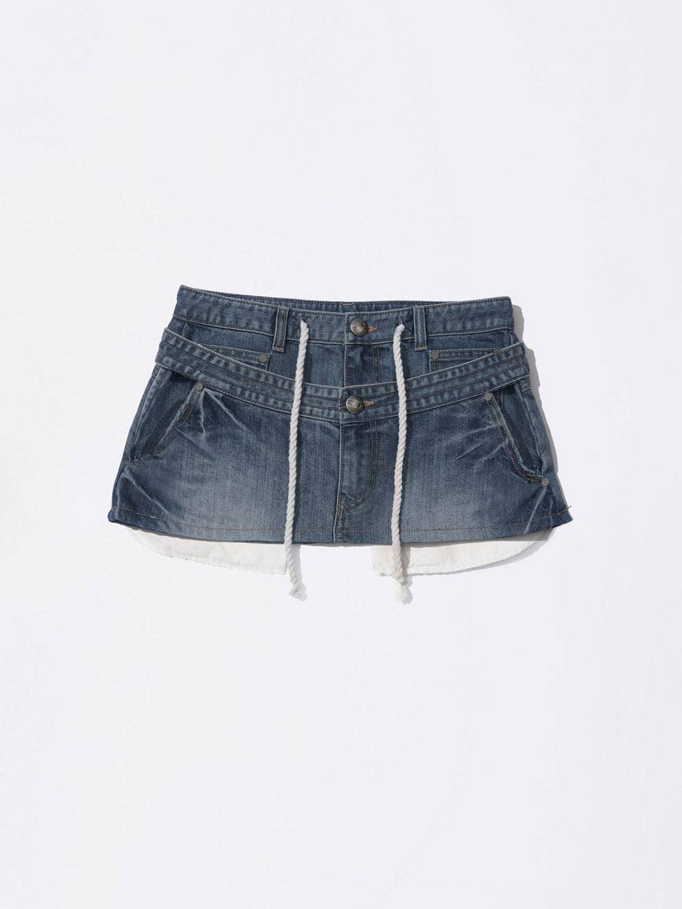 Apron Layered Mini Skirt Mid Blue