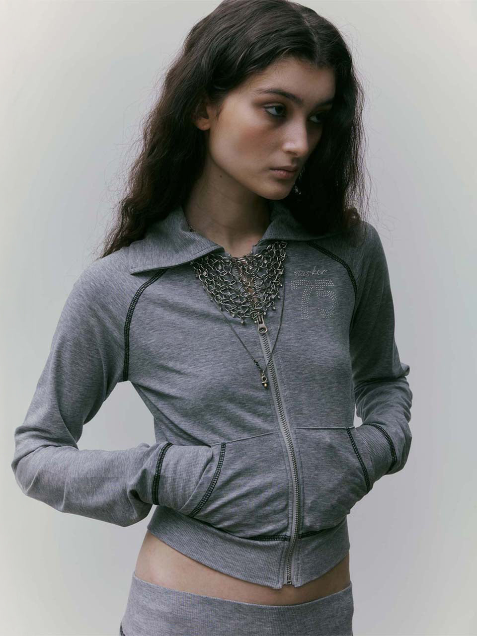 Sculptor X Ed Hardy] Jersey Track Zip-Up Melange Gray