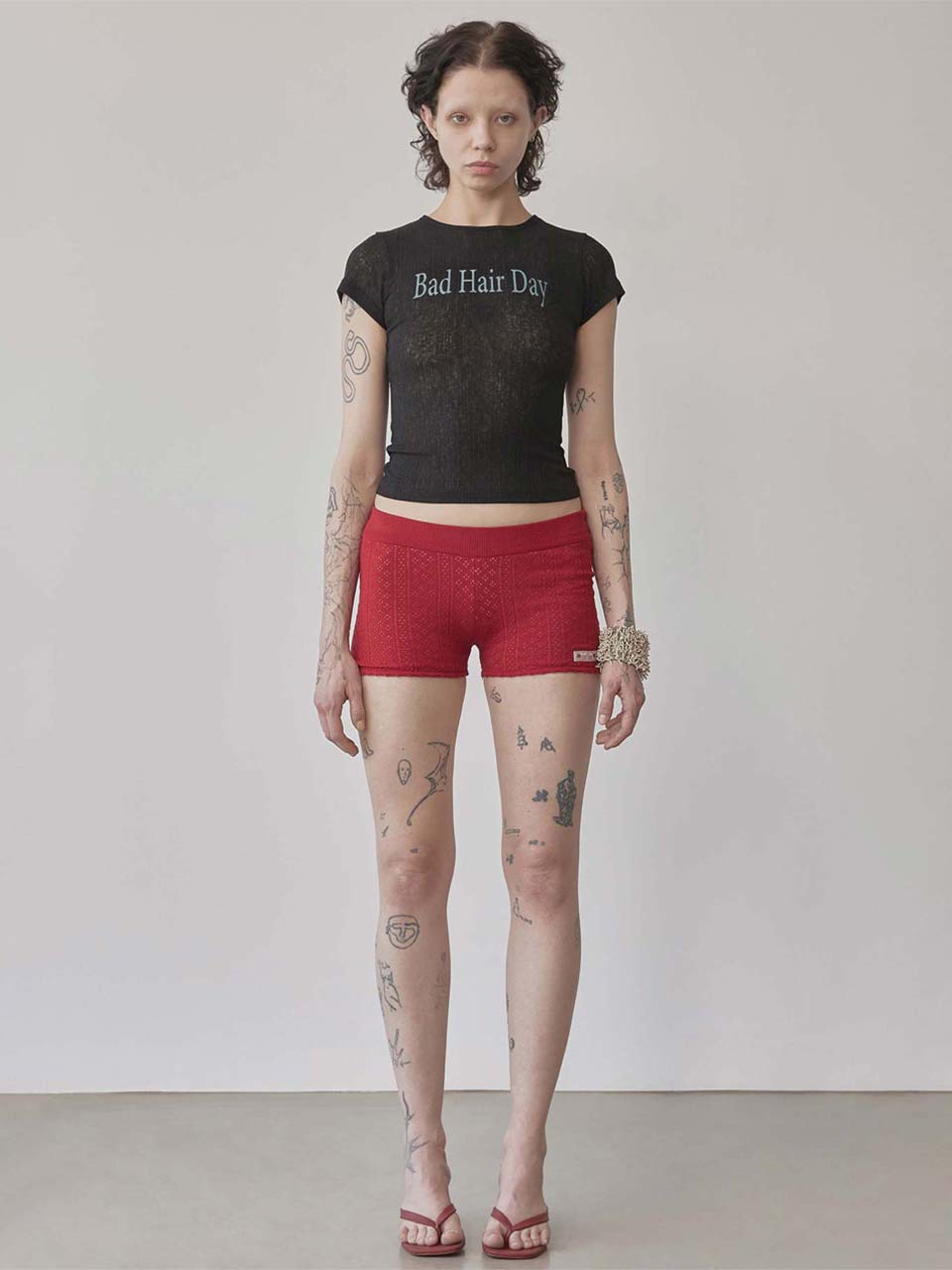 【5月下旬お届け予定】Eyelet Knit Shorts Red