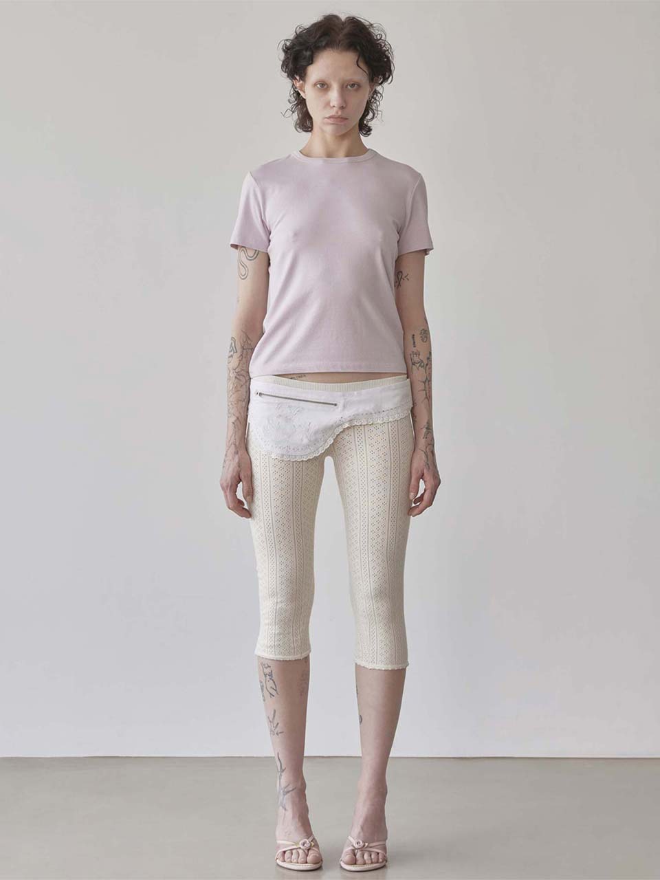 Eyelet Knit Capri Pants Ivory