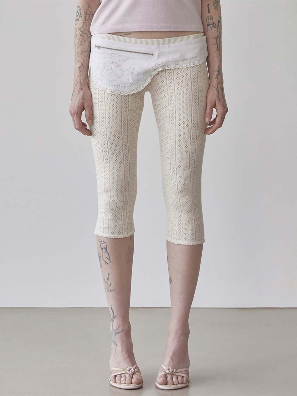 Eyelet Knit Capri Pants Ivory