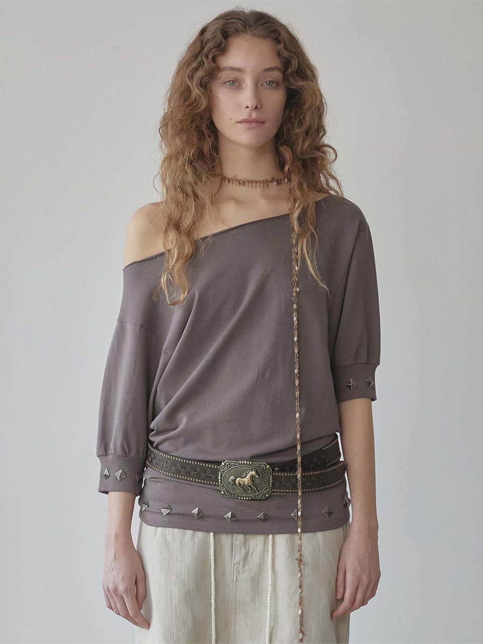 Stud Half Sleeve Sweatshirt Brown – SCULPTOR JAPAN