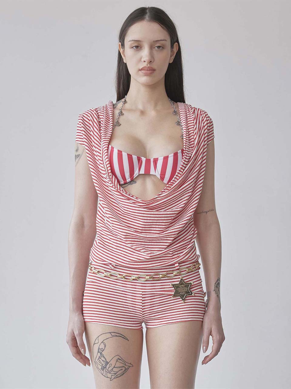 Marine Draped Romper Red