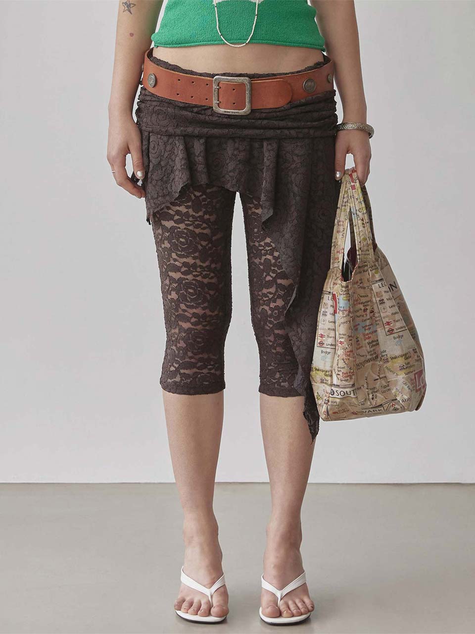 ★SCULPTOR★ Asymmetric Lace Skirt Leggings Brown SC25S440BR Asymmetric Lace Skirt Leggings Brown – SCULPTOR JAPAN