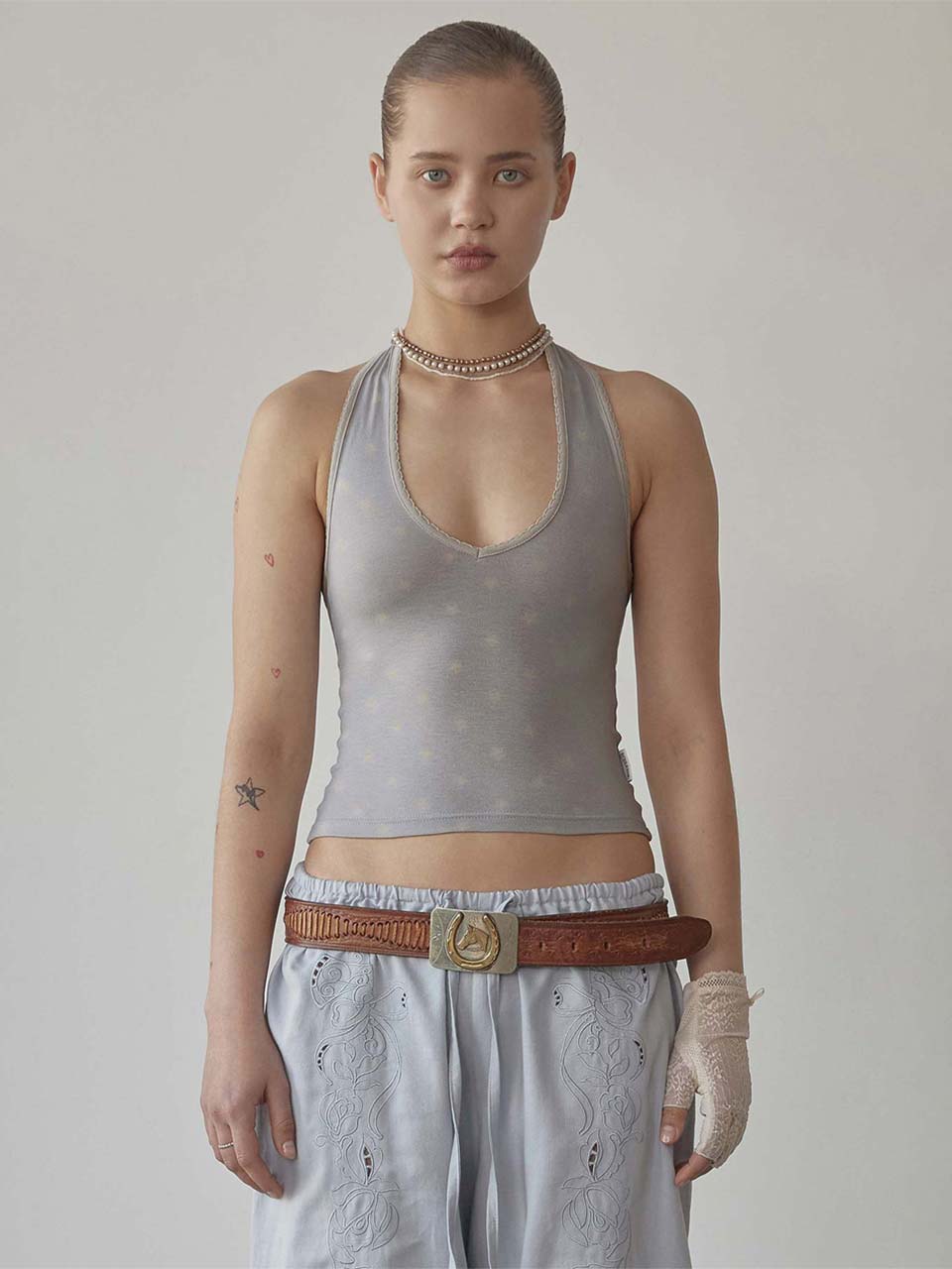 ★SCULPTOR★ Star Halter Top Pale Gray SC25S280GY Star Halter Top Pale Gray – SCULPTOR JAPAN