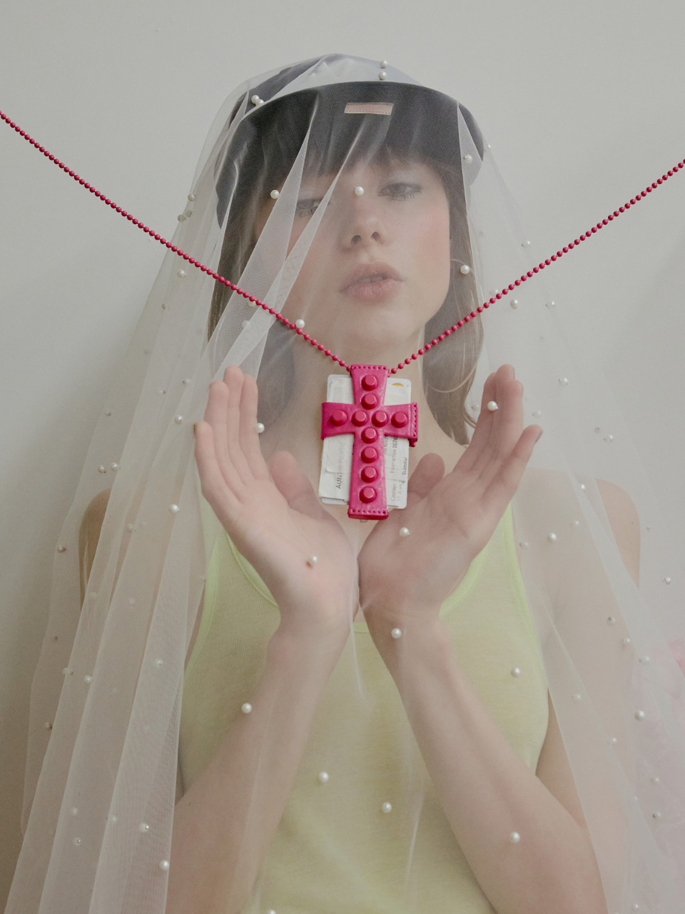 Cross Stud Strap Wallet Pink