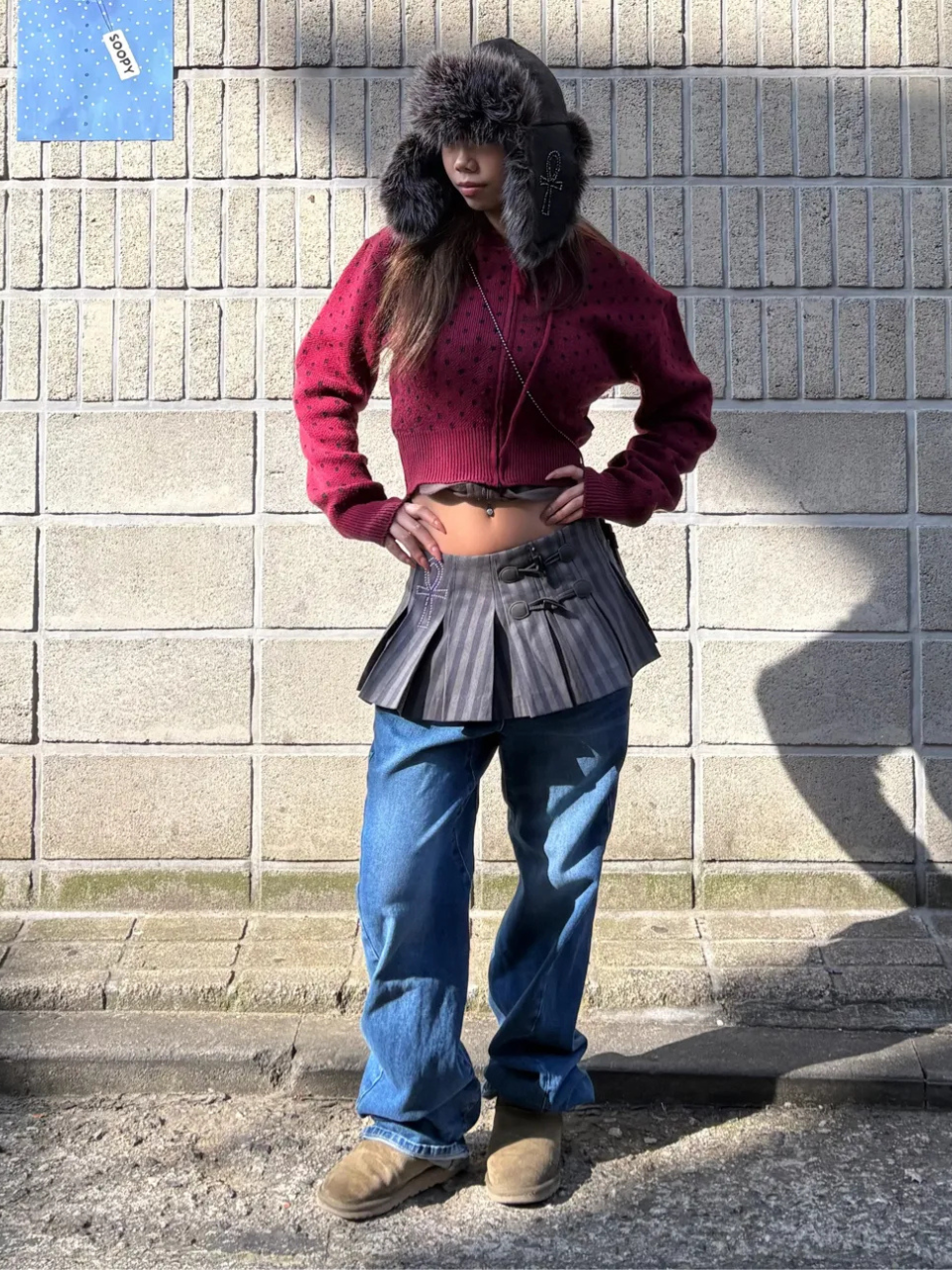 Micro Stripe Wrap Skirt Navy