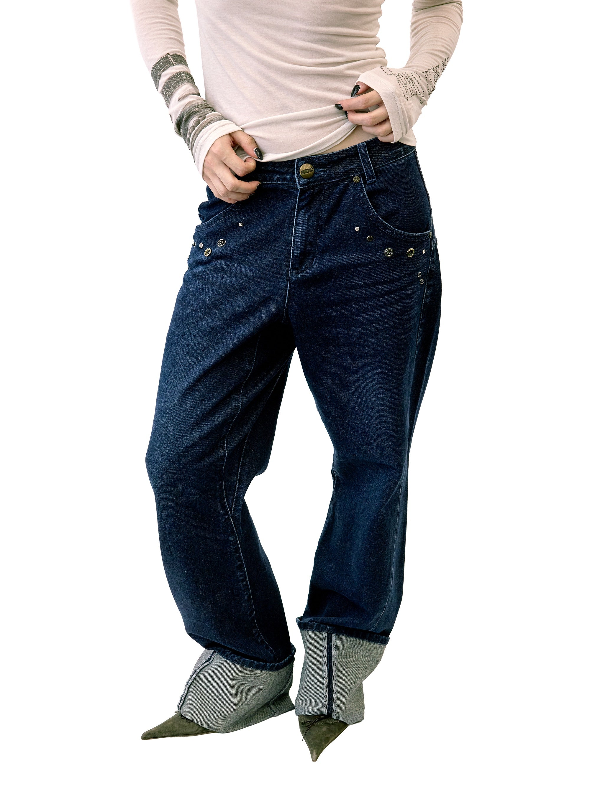 Angelic Roll Up Denim Deep Blue