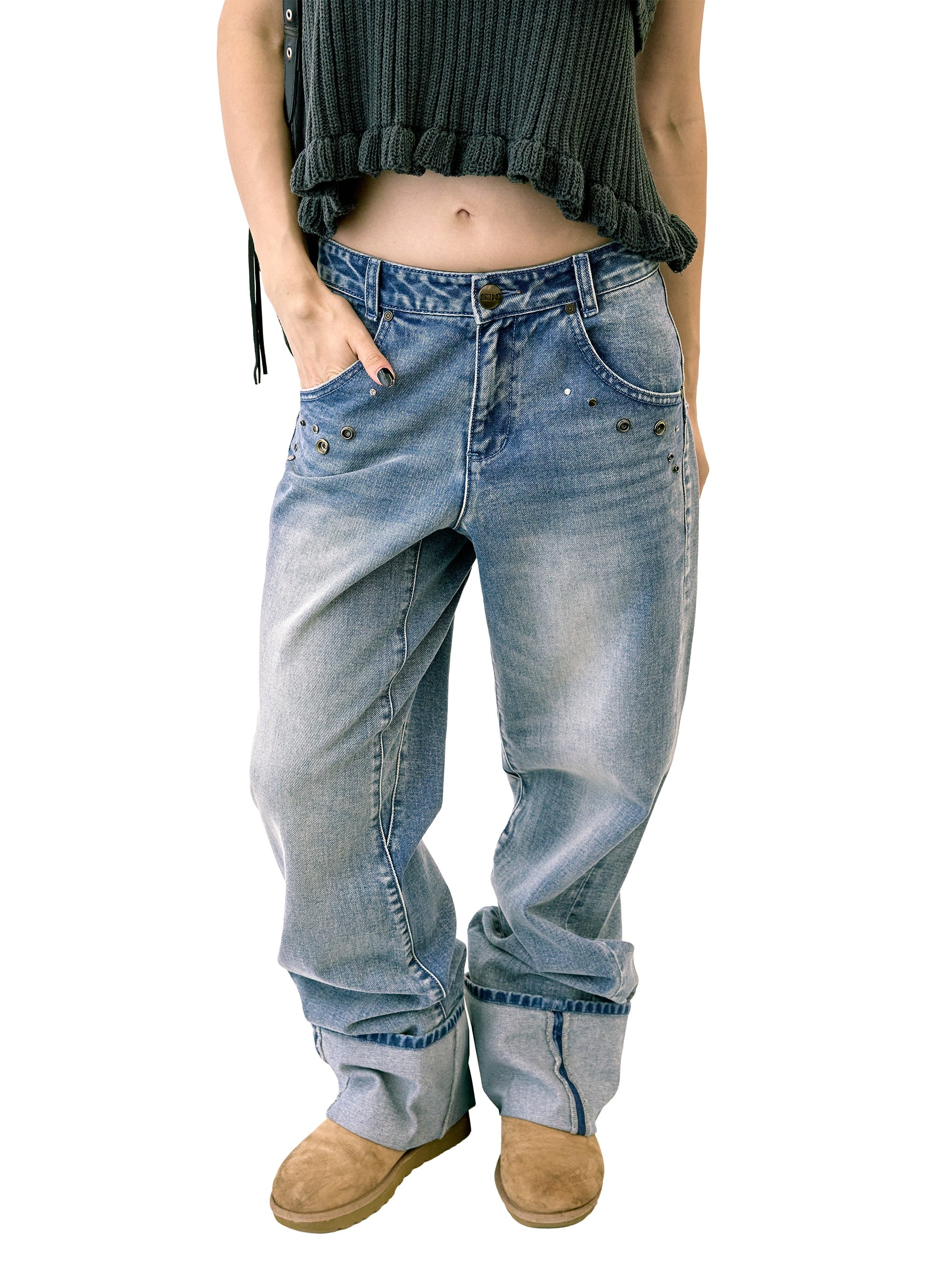 Angelic Roll Up Denim Mid Blue