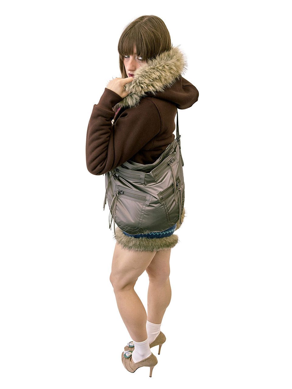 Applique Teddy Hooded Zip-Up Brown