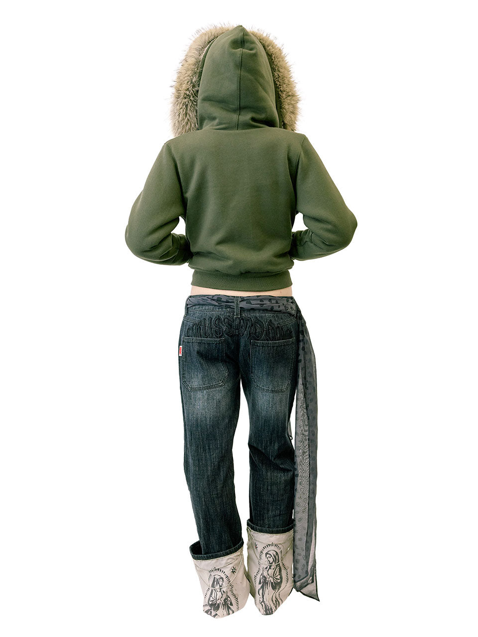 Applique Teddy Hooded Zip-Up Khaki