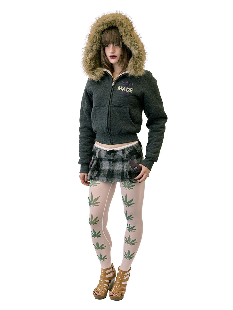 Applique Teddy Hooded Zip-Up Melange Charcoal