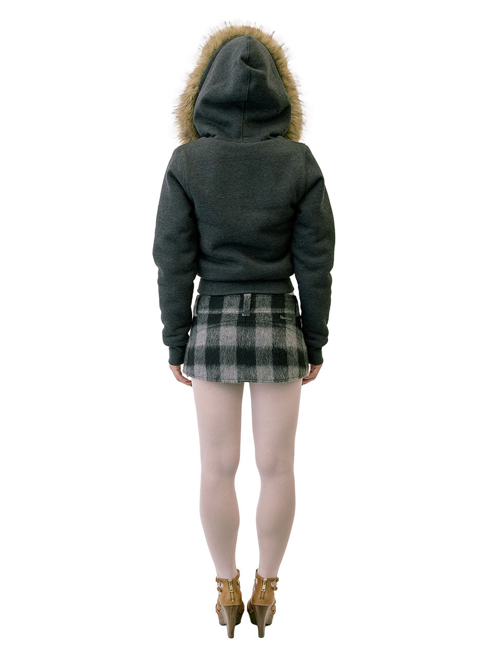 Applique Teddy Hooded Zip-Up Melange Charcoal