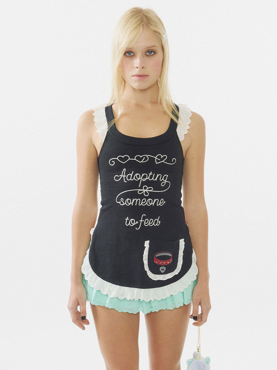 Apron Ruffle Tank Top Black
