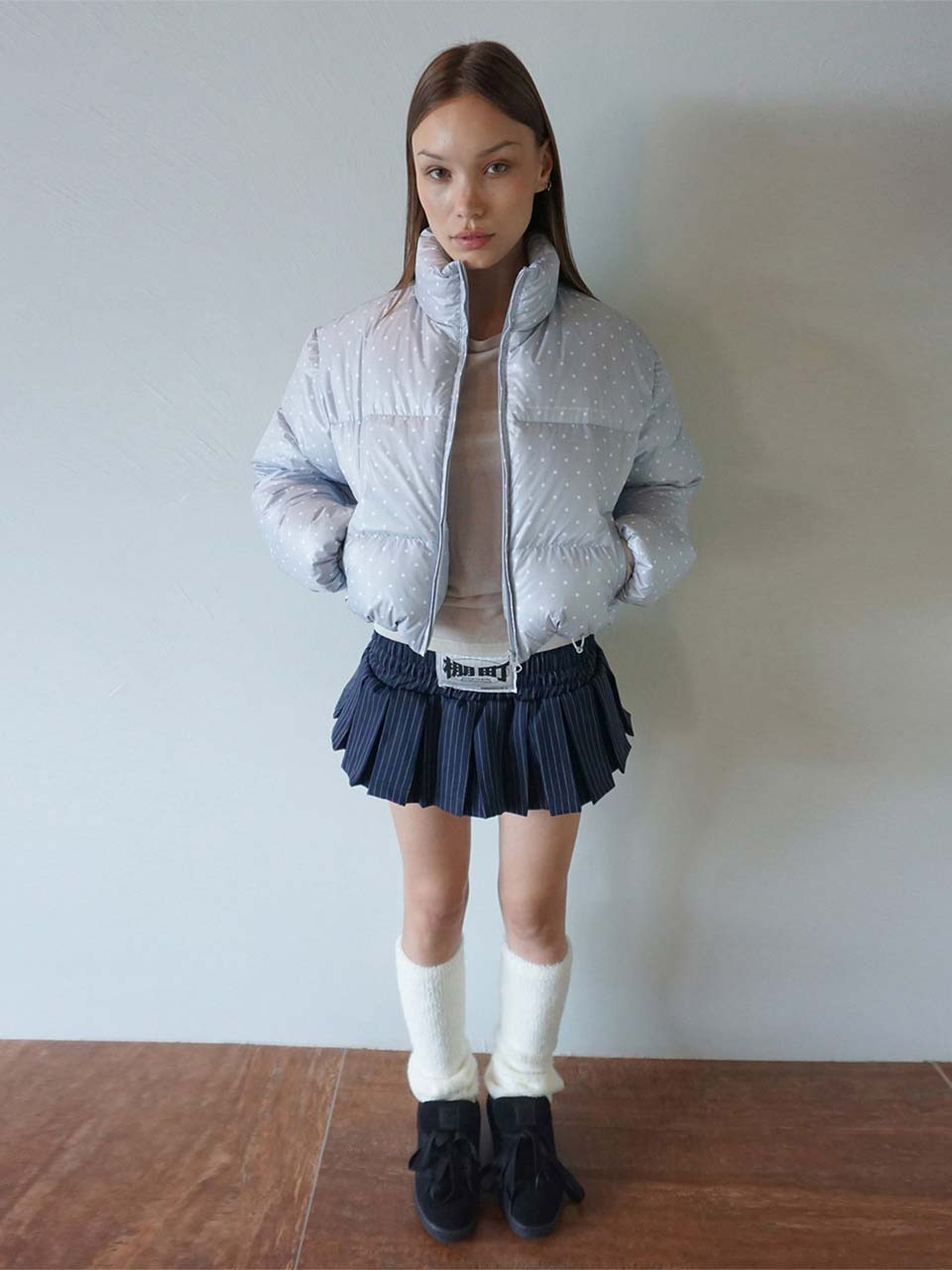 Polka Cropped Puffer Down Baby Blue