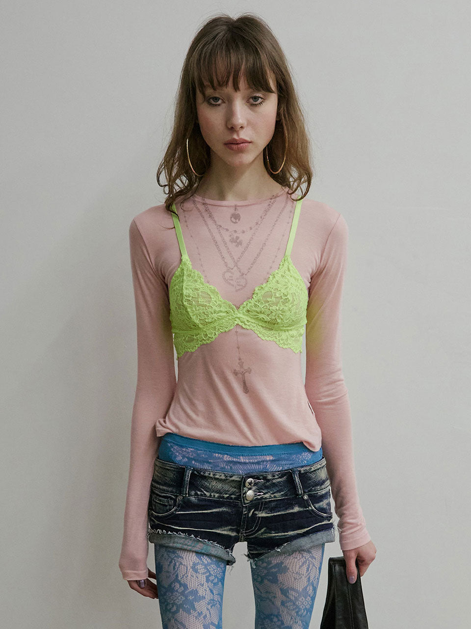 Faux Necklace Tee Baby Pink