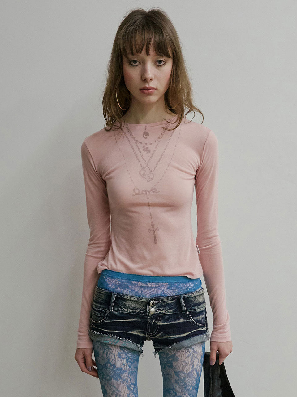 Faux Necklace Tee Baby Pink