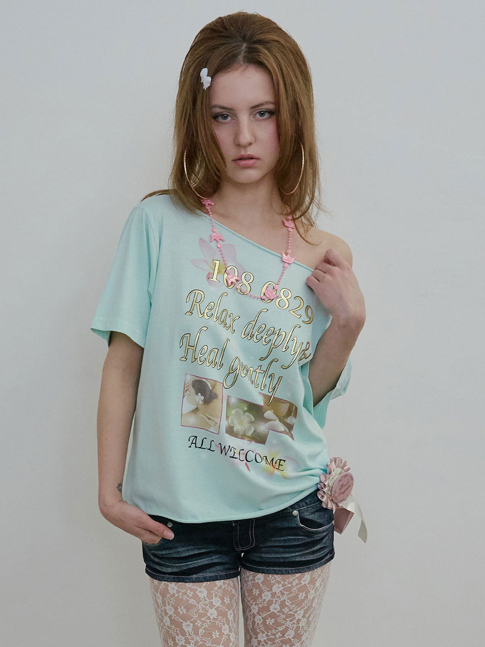 Healing Off-Shoulder Tee Baby Blue