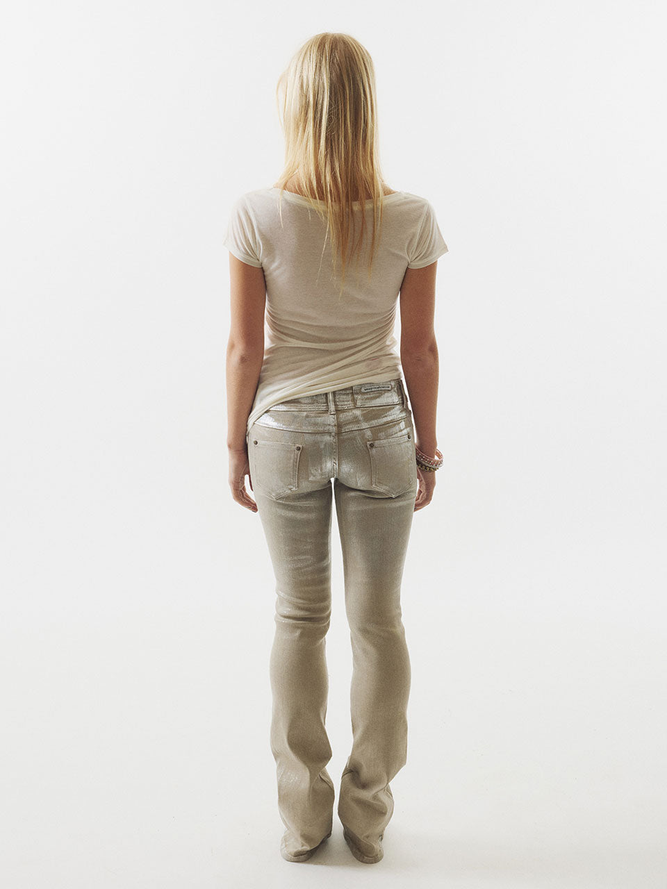 Metallic Bootcut Denim Beige/Silver