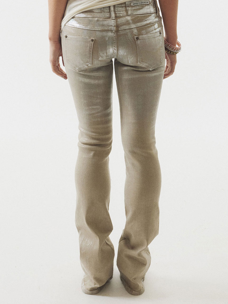 Metallic Bootcut Denim Beige/Silver