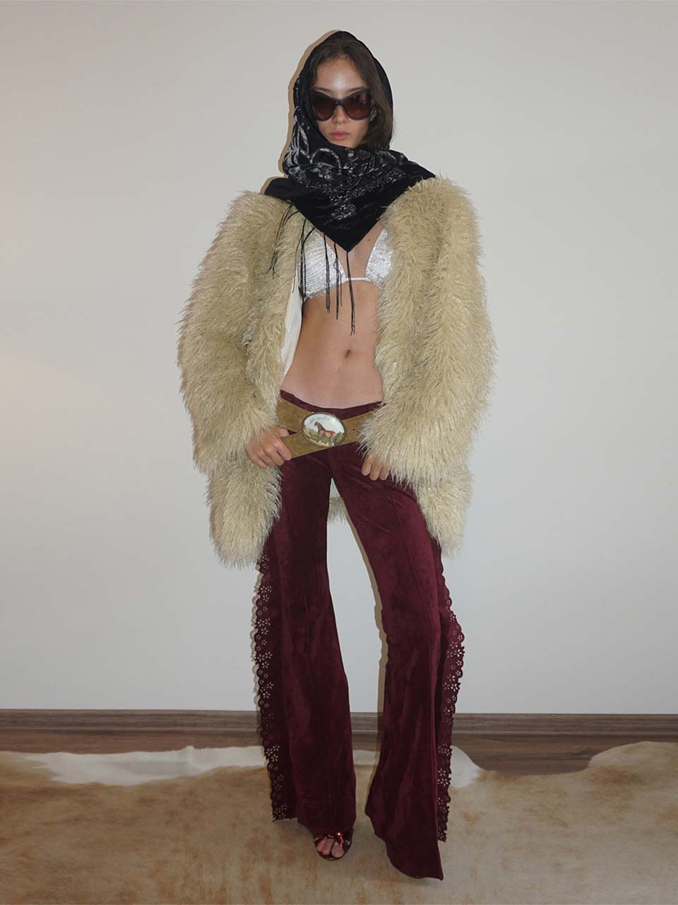 Faux Fur Middle Jacket Beige