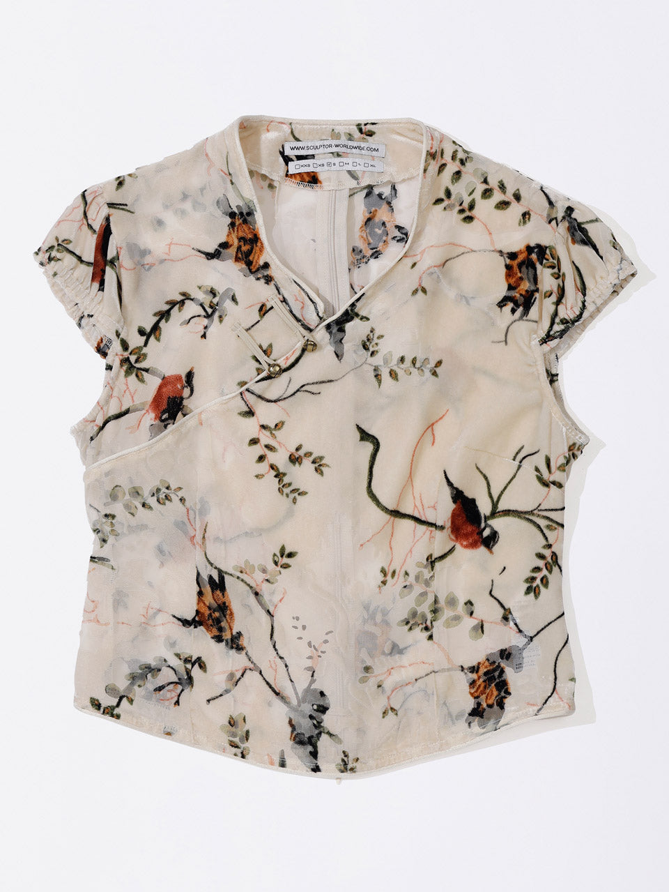 Velvet Qipao Blouse Beige