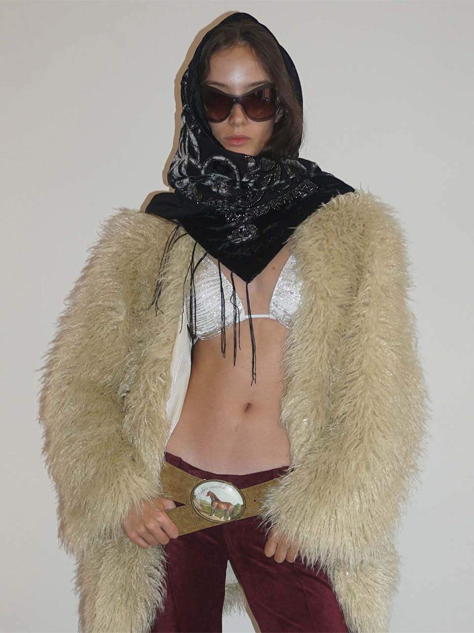 Faux Fur Middle Jacket Beige