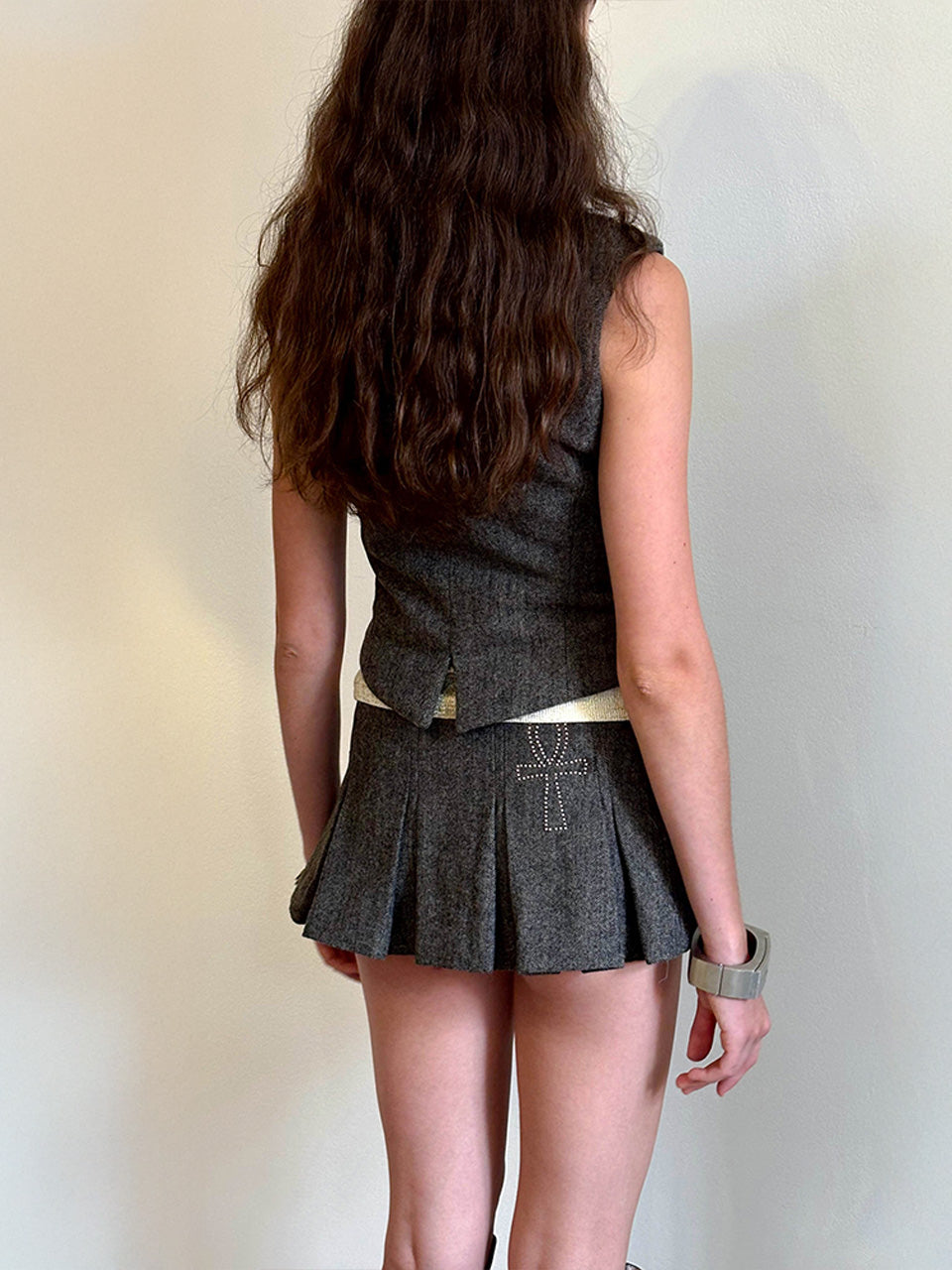 Wool Micro Wrap Skirt Beige