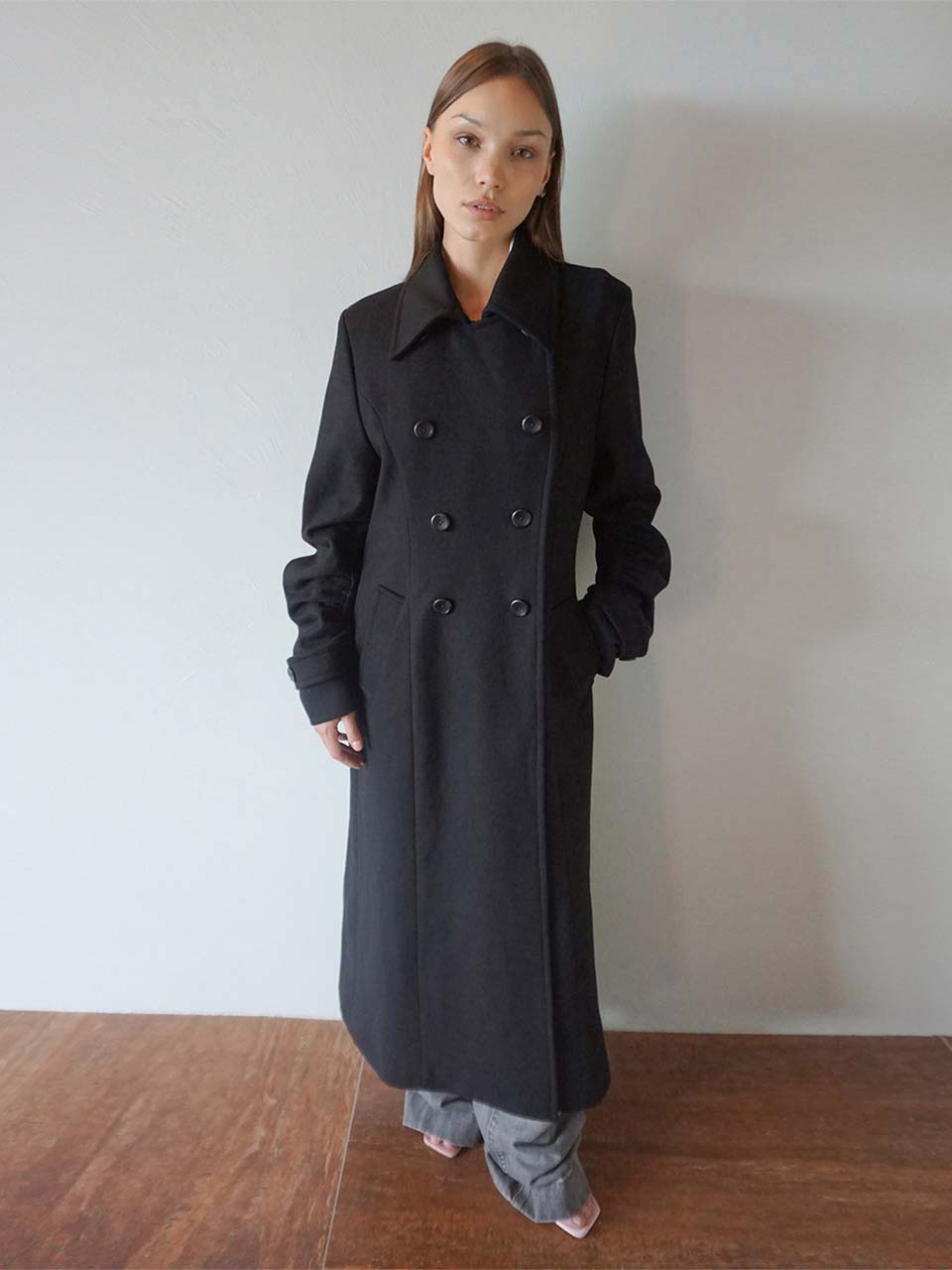 Tailored Wool Long Coat Black