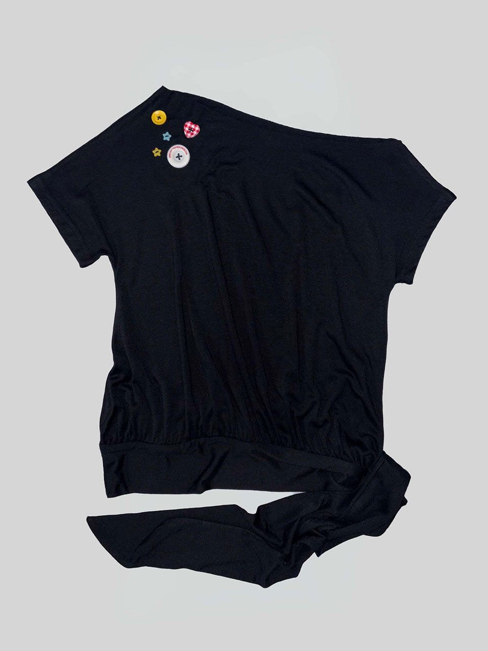 Off-Shoulder Button Tee Black