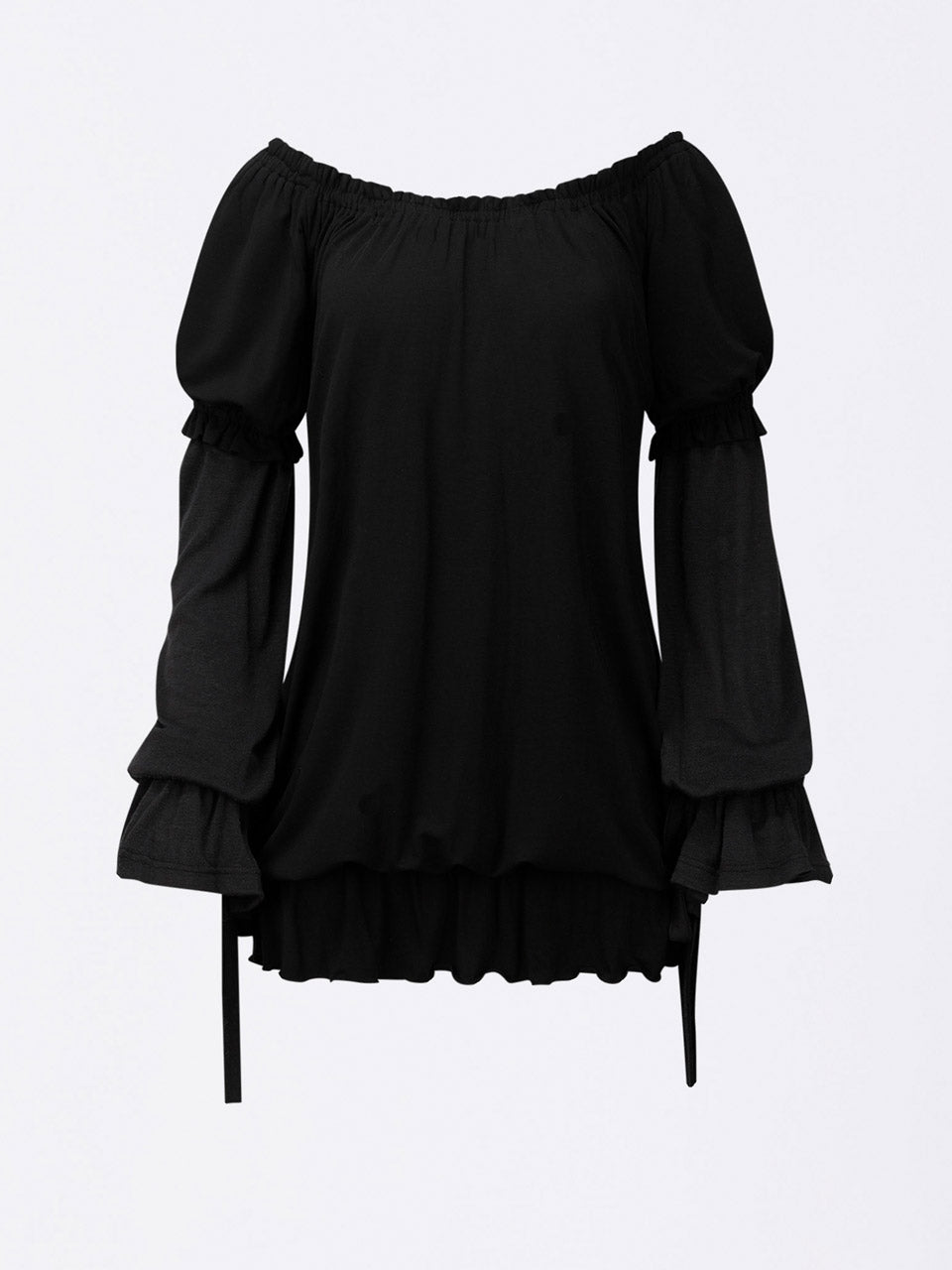 Soft Shirring Layered Tee Black