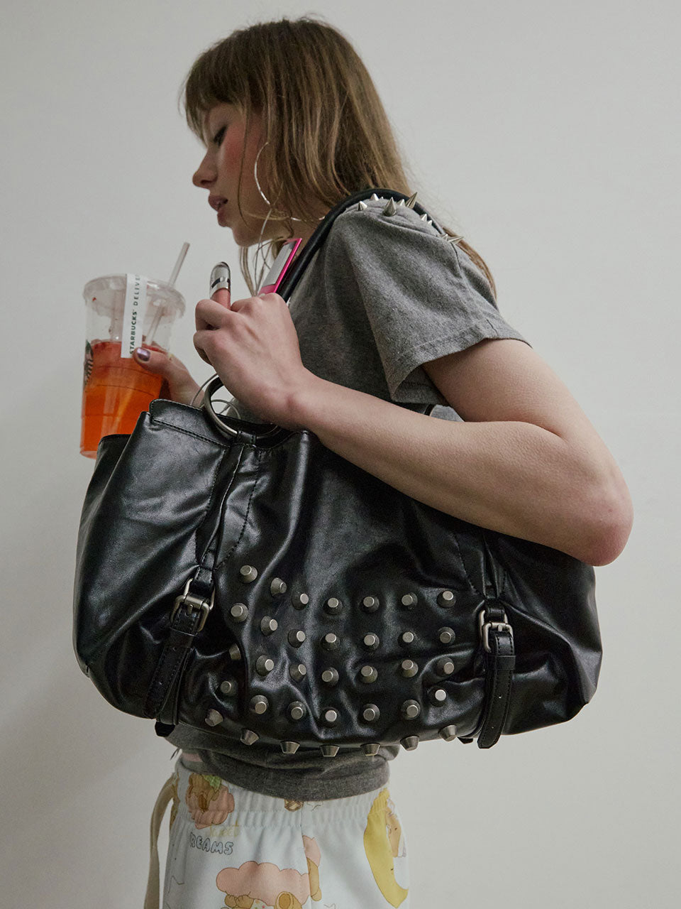 Metal Stud Tote Bag Black