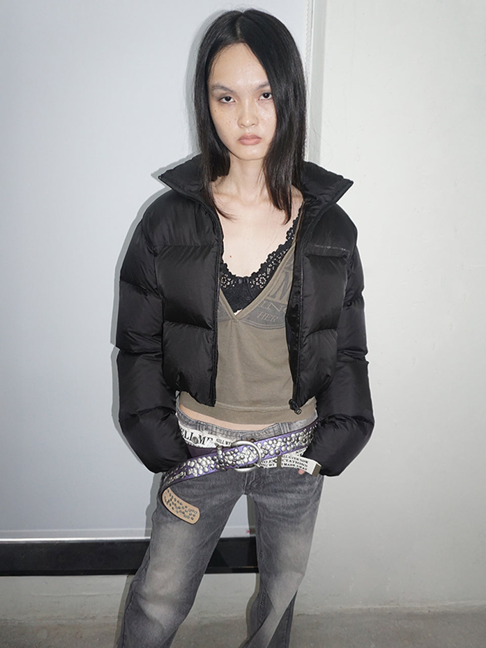 Matte Cropped Puffer Down Black