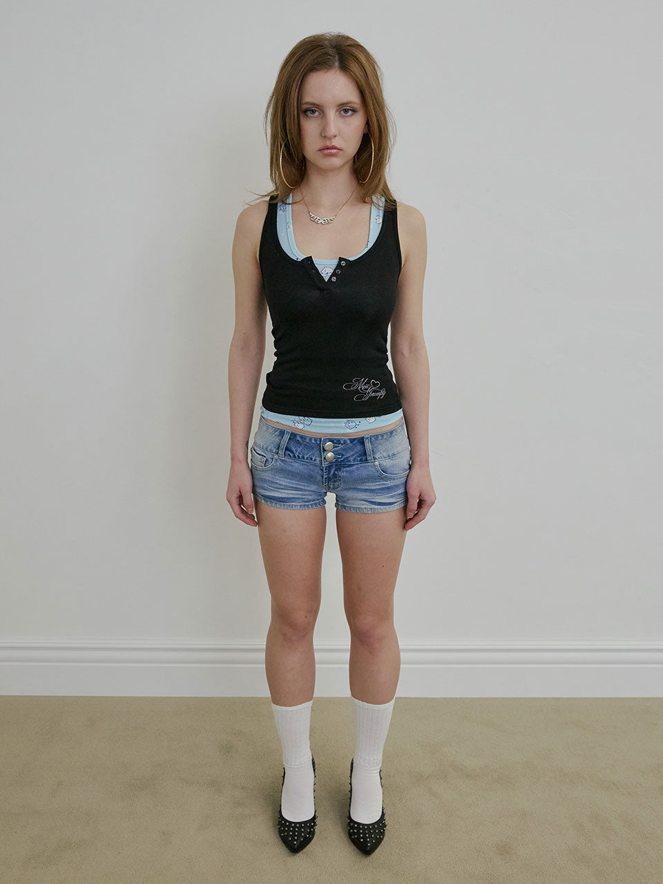 Miss Grumpy Button-Up Top Black