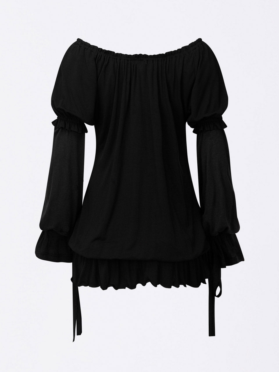 Soft Shirring Layered Tee Black