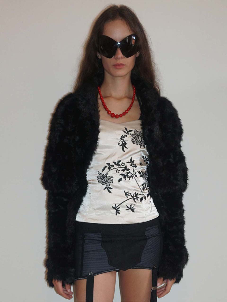 Faux Fur Corset Jacket Black